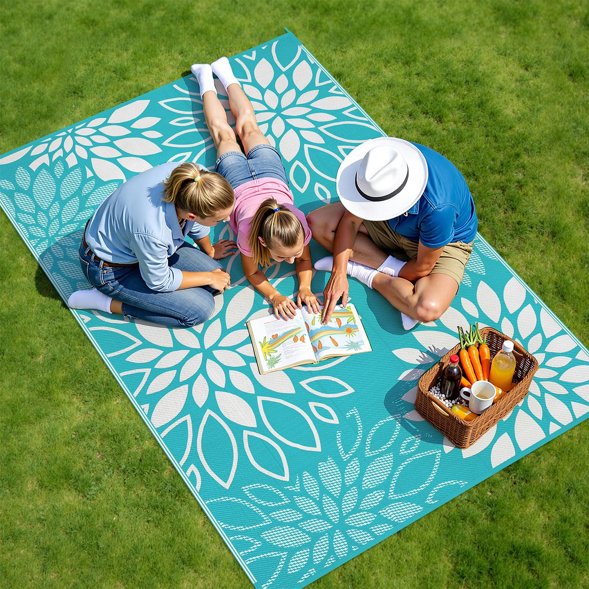 Floral design rug versatile for patios and multi-use spaces