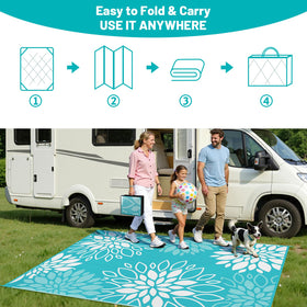 UV-coated, fade-resistant patio rug protects outdoor surfaces