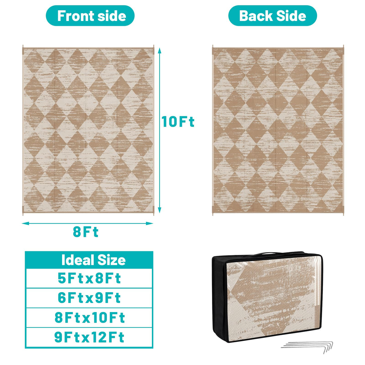 HEBE plastic straw outdoor rug waterproof, great for damp decks and camping sites
