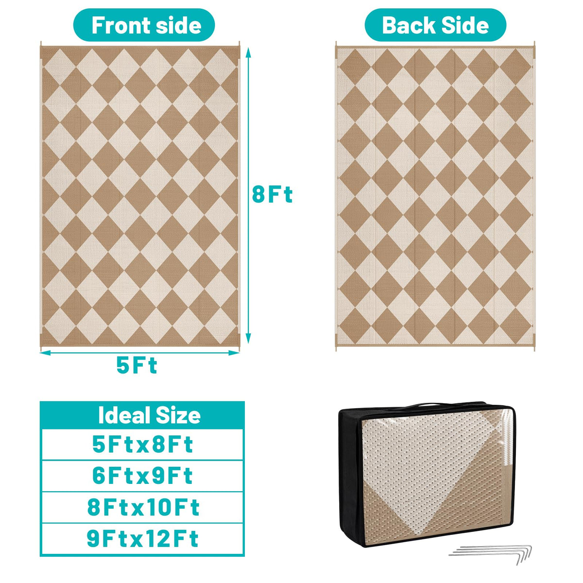 HEBE Reversible Patio Rug displays two styles for quick outdoor refresh.