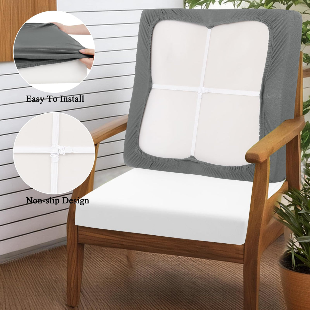 HEBE RUGS easy-install elastic straps on chair cushions