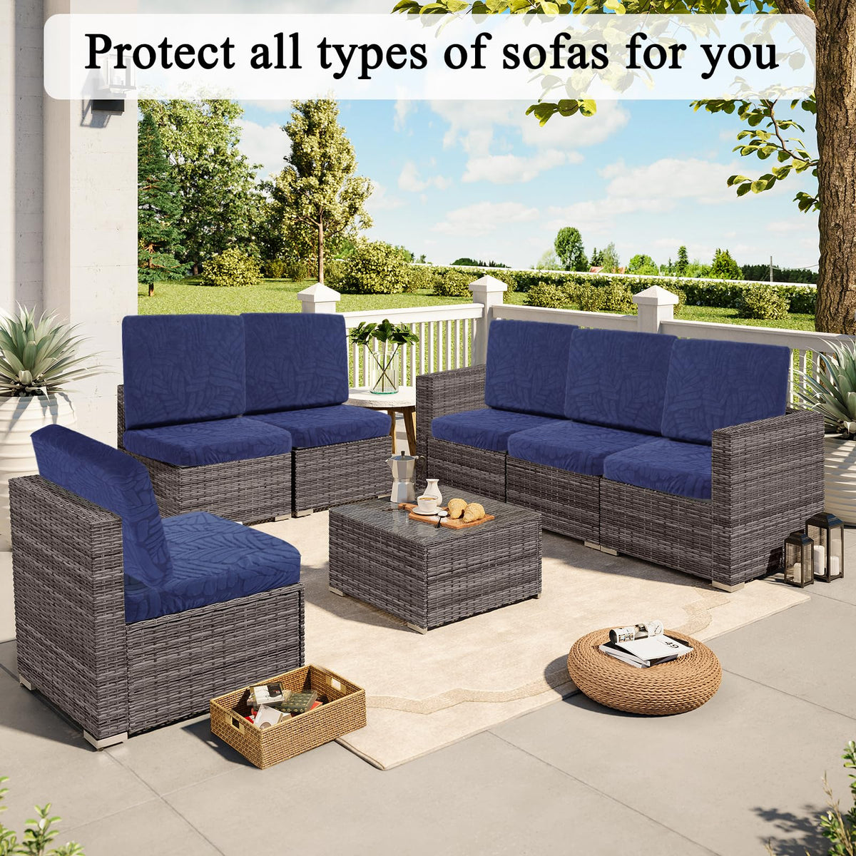 HEBE RUGS waterproof outdoor cushion cover close-up shows protection.