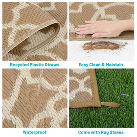 HEBE RV mat on outdoor porch demonstrates versatile camping and travel use.