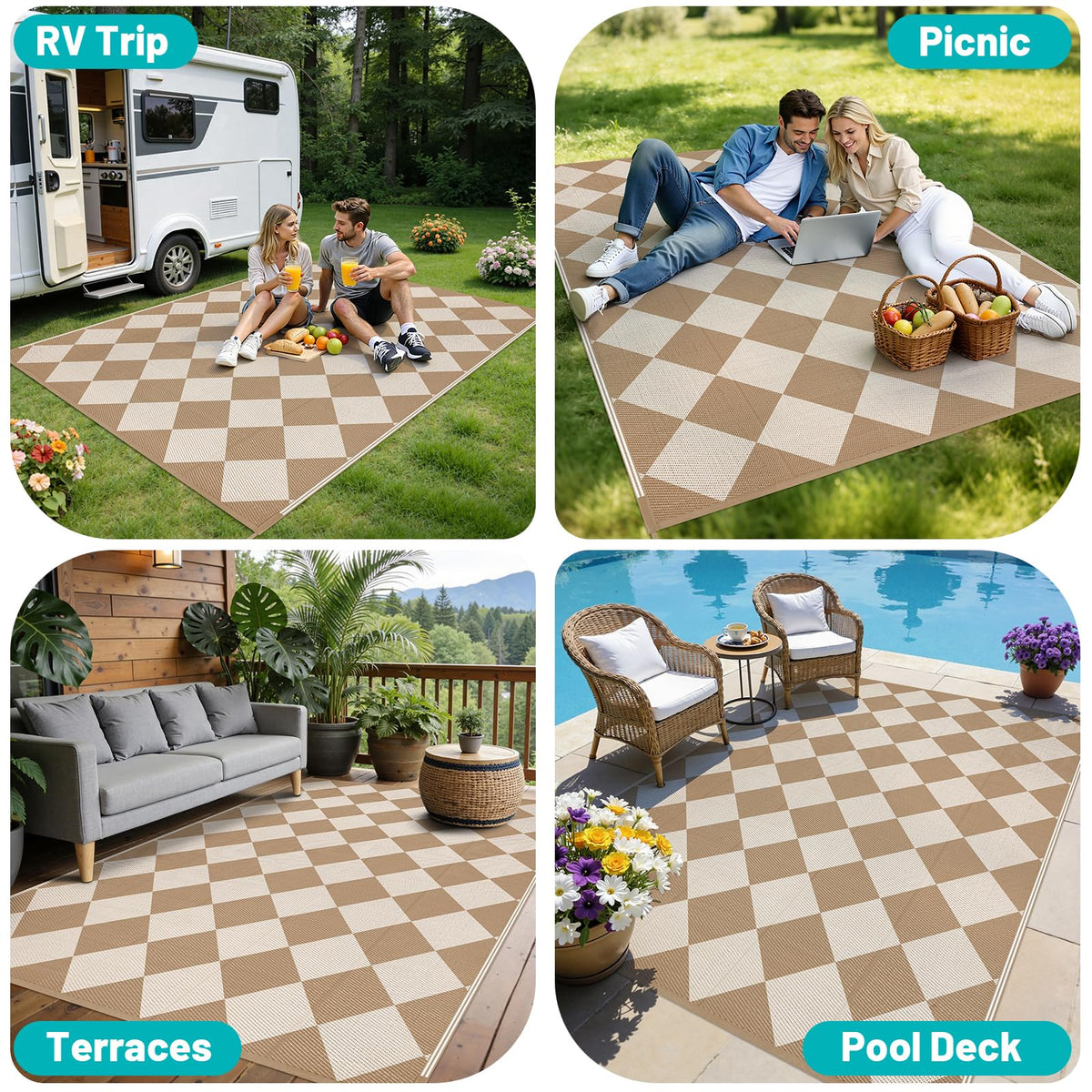 HEBE UV-Fade-Resistant Rug resists sun exposure for longer use.