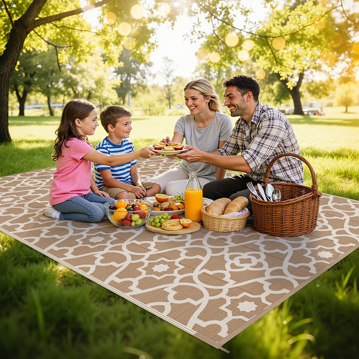 HEBE weatherproof rug with UV protection resists fading under sun.