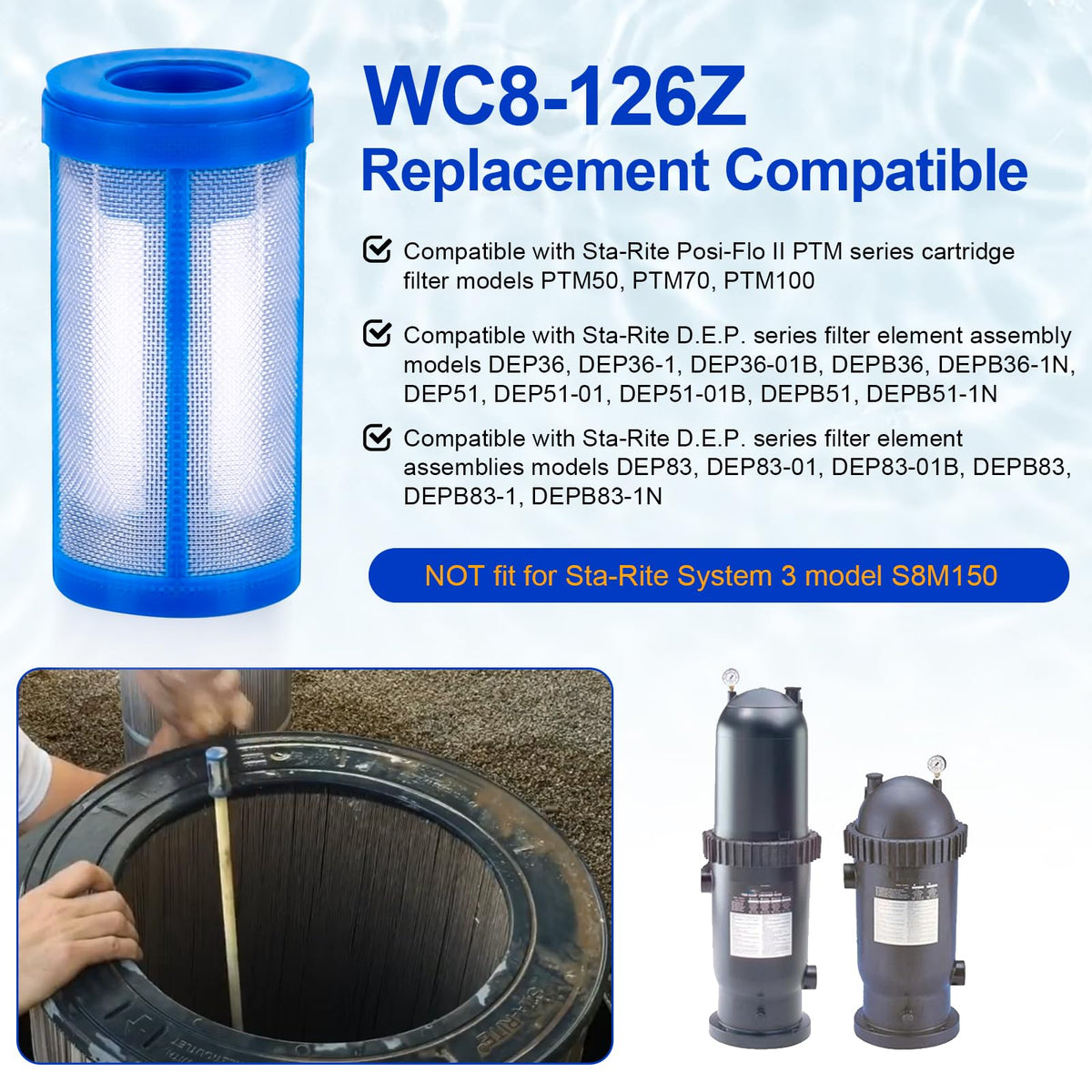 HEBRAR WC8-126Z Sta-Rite compatible filter element for easy replacement