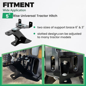 HECASA universal 5-inch rise hitch top view highlights adjustable brace options for fit