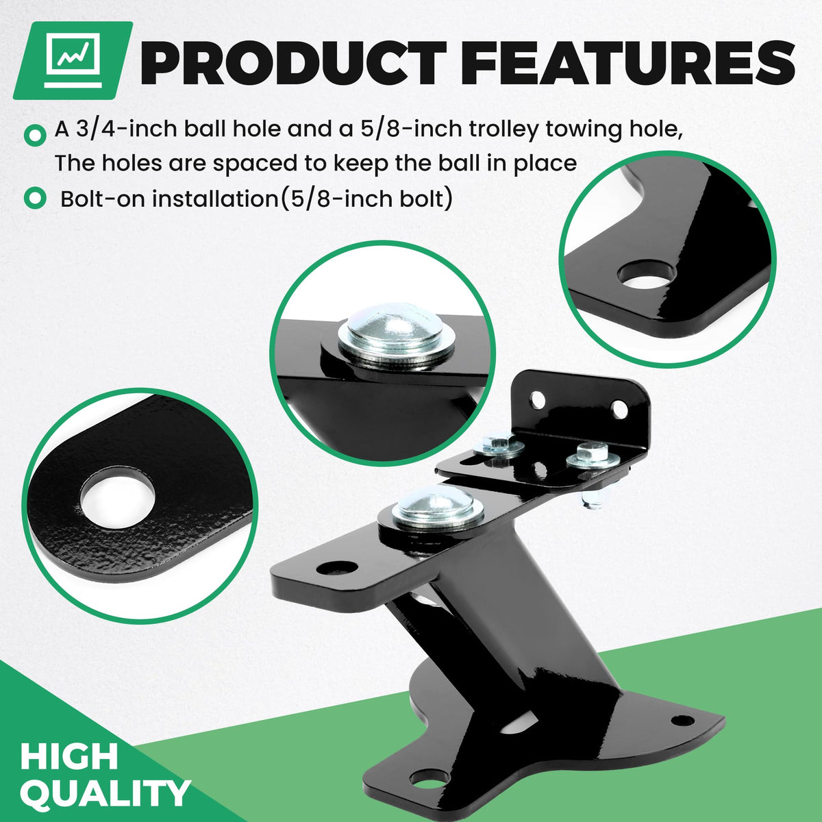 HECASA hitch five-eighth-inch trolley hole detail for stable attachment