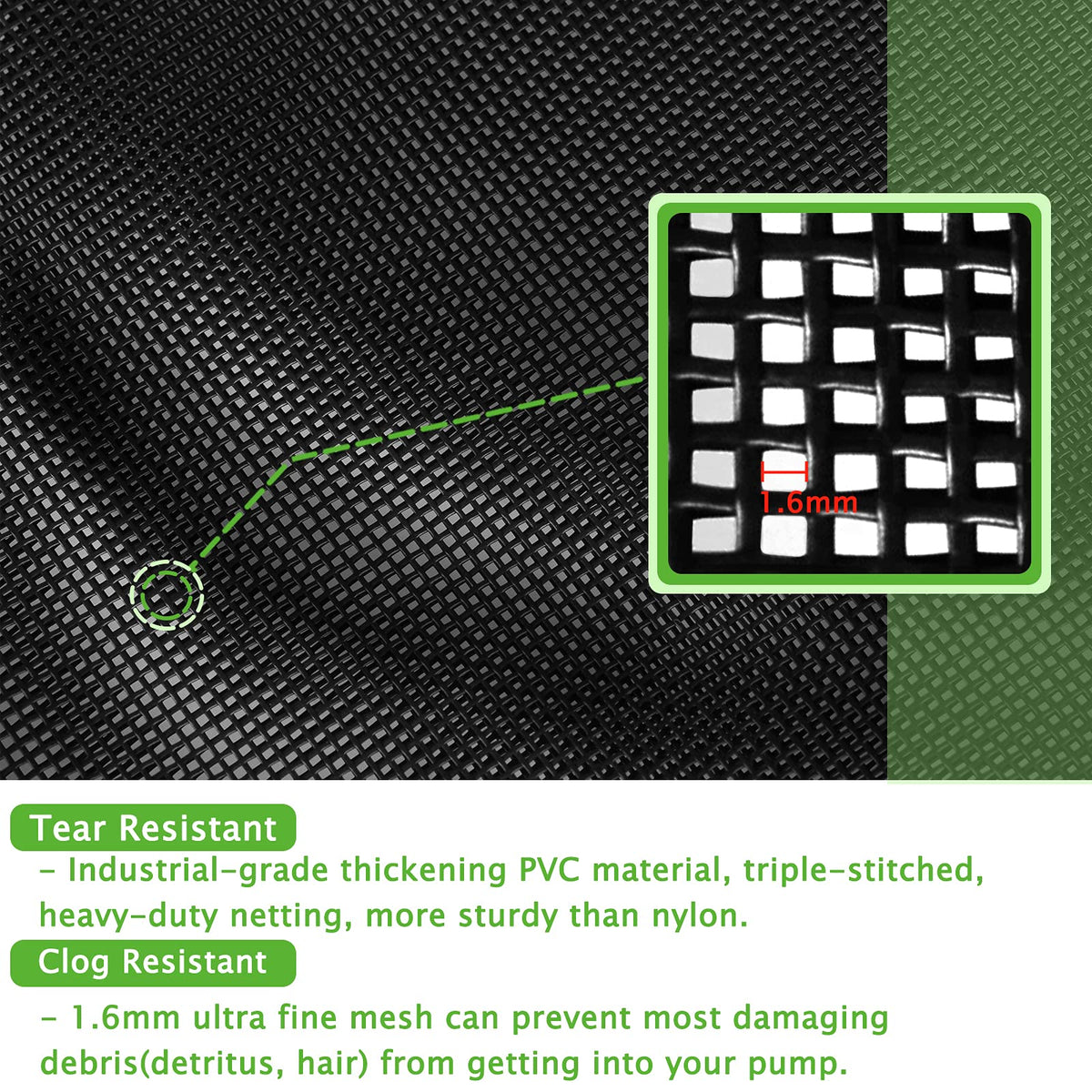 Hecaty heavy duty mesh bag shields pump from wear during pond cleanups