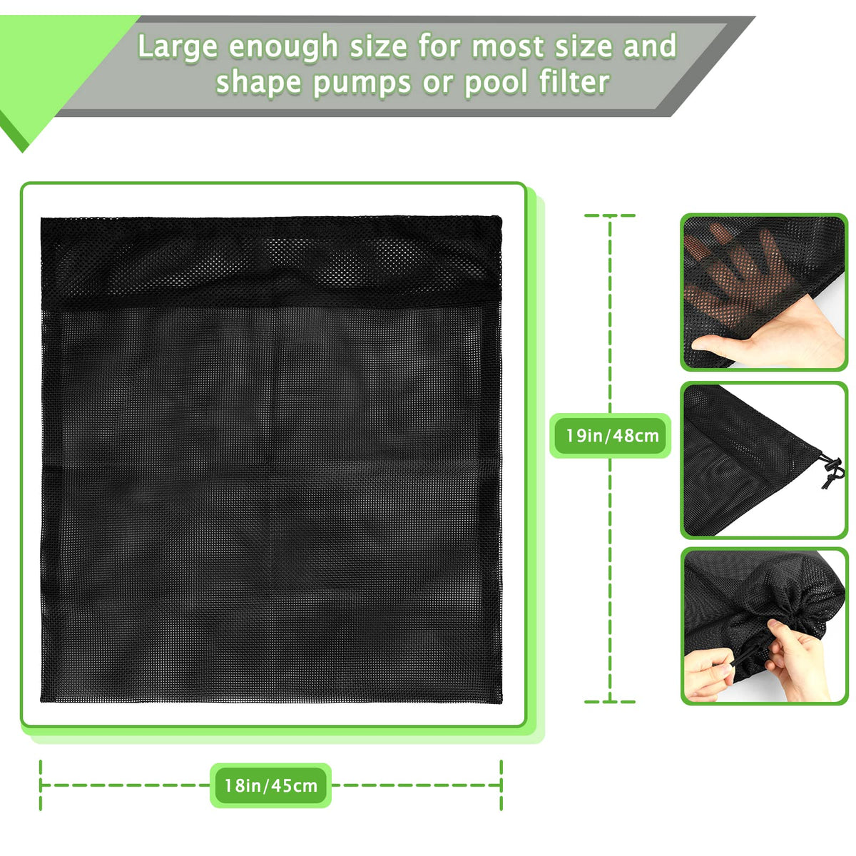 Hecaty pond filter bag in black guards pump against leaves and pine needles