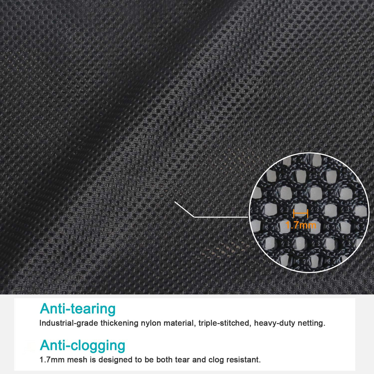Hecaty barrier bag close-up mesh detail showing 1.7mm design