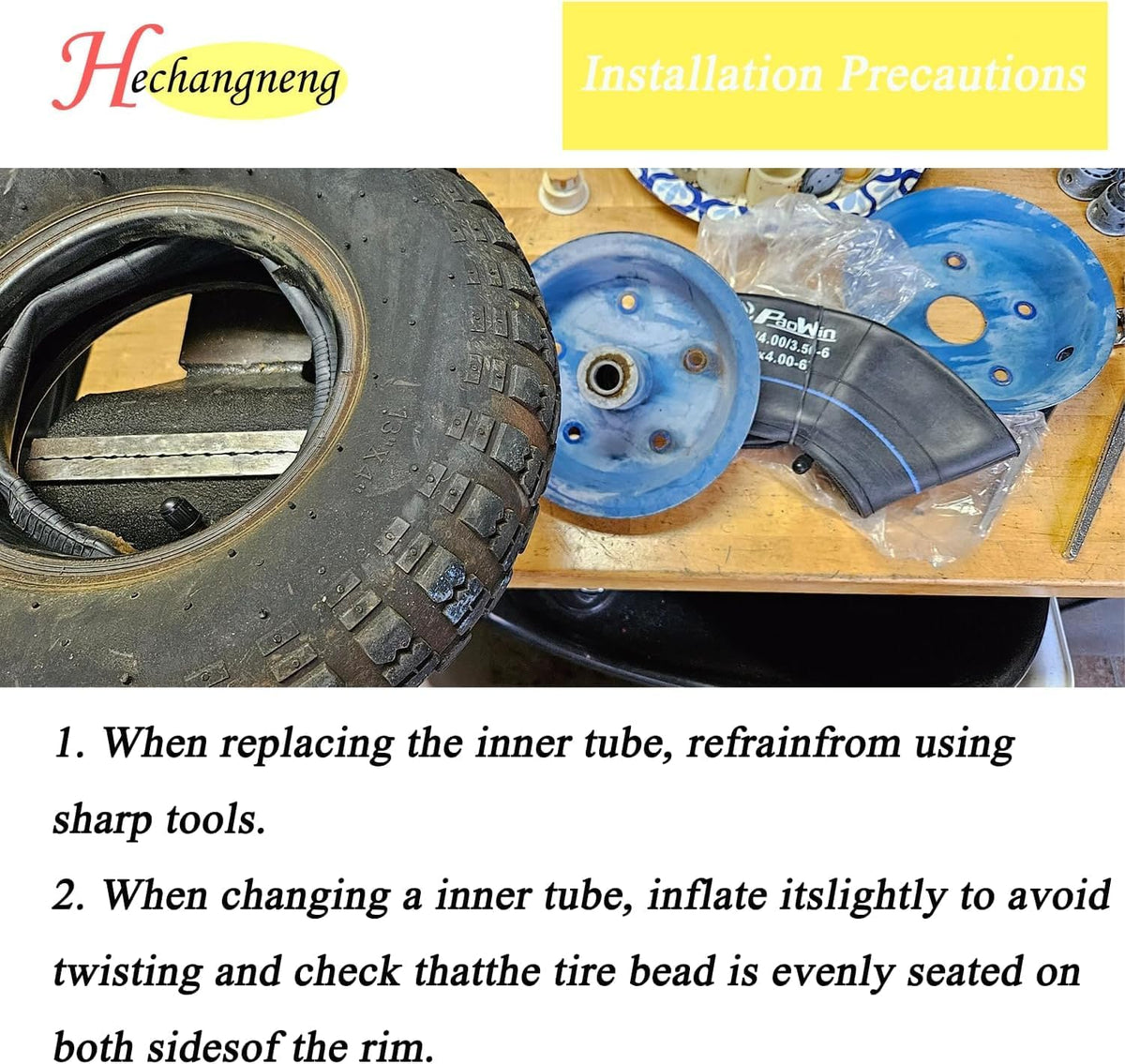 Hechangneng wheelbarrow inner tube ready for lawn care and garden projects.