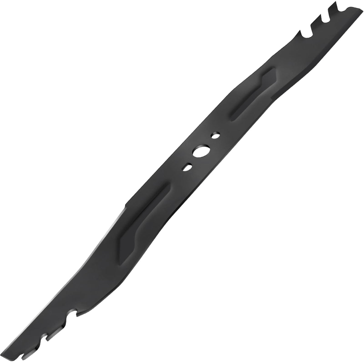 Hedday AB2102 lawn mower blade close-up emphasizes durable high-carbon steel for lasting performance.