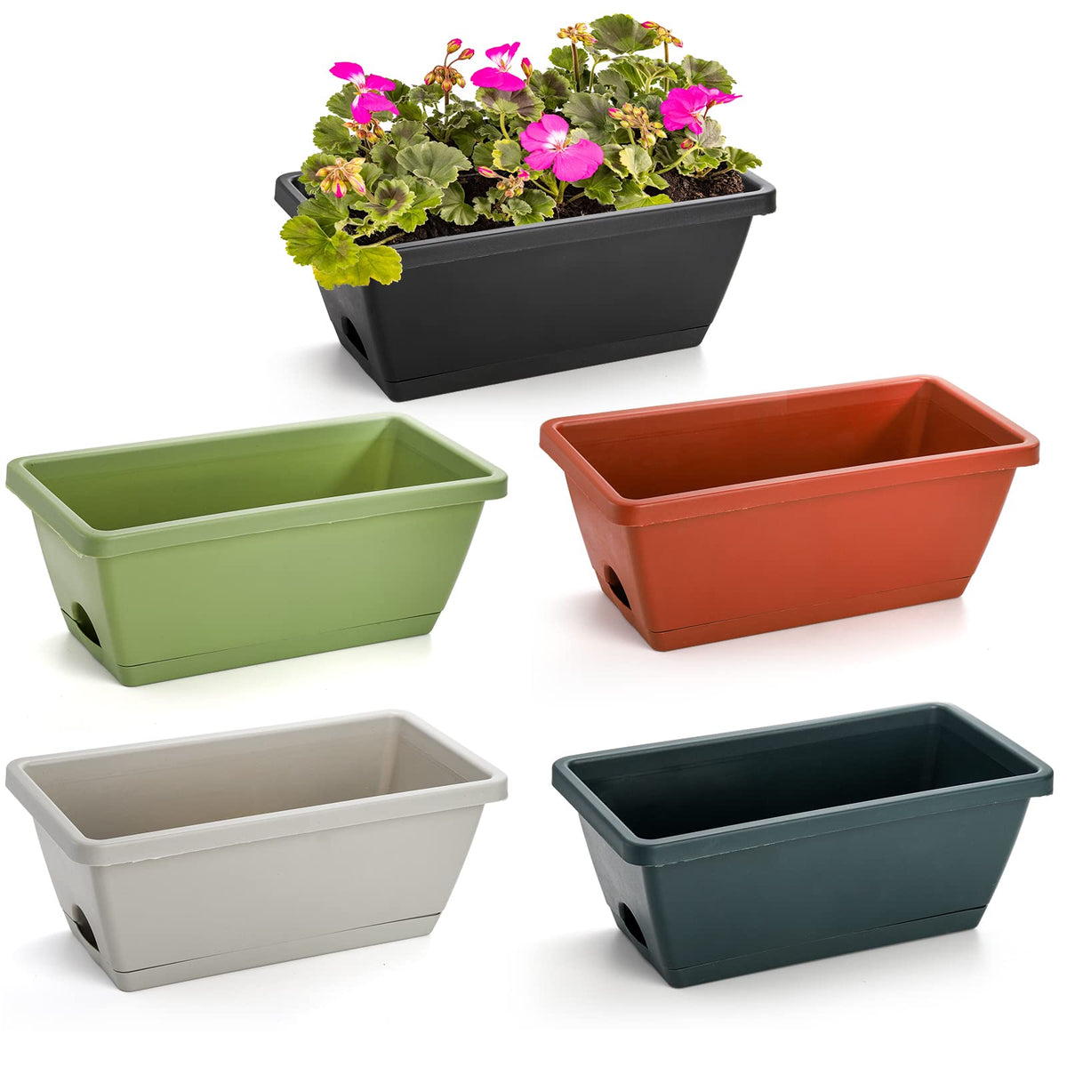 Hedume 14-inch window box planter mounted on a bright windowsill exterior.