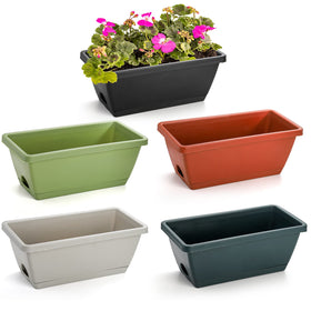 Hedume 14-inch window box planter mounted on a bright windowsill exterior.