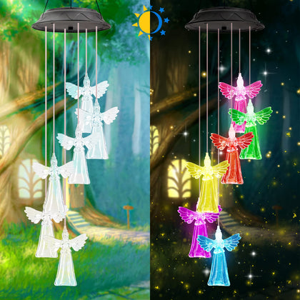 HEGUD angel wind chime outdoors for peaceful garden ambiance at dusk.