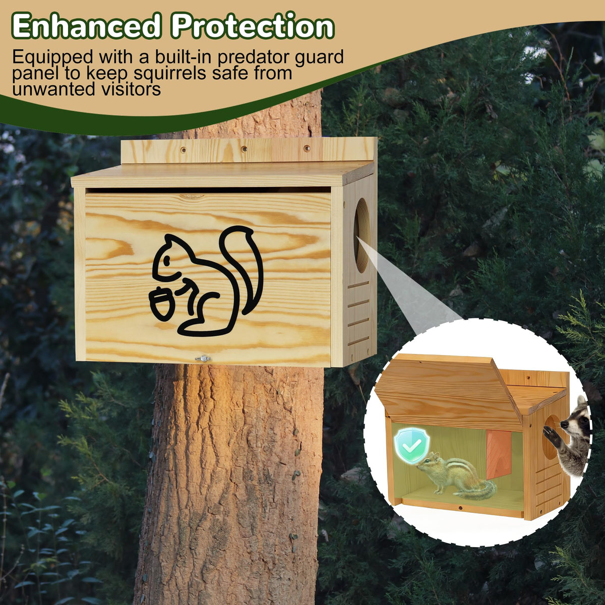 HEILFNL Widened Medium Squirrel House interior baffle detail shows draft protection.