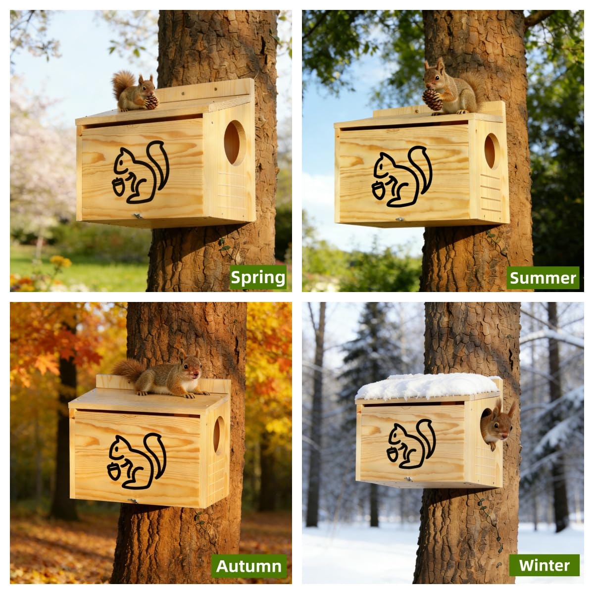 HEILFNL Widened Medium Squirrel House tree-mount setup with included hardware.