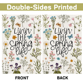 Heirloom Haven colorful flowers butterflies flag close up for vibrant garden color