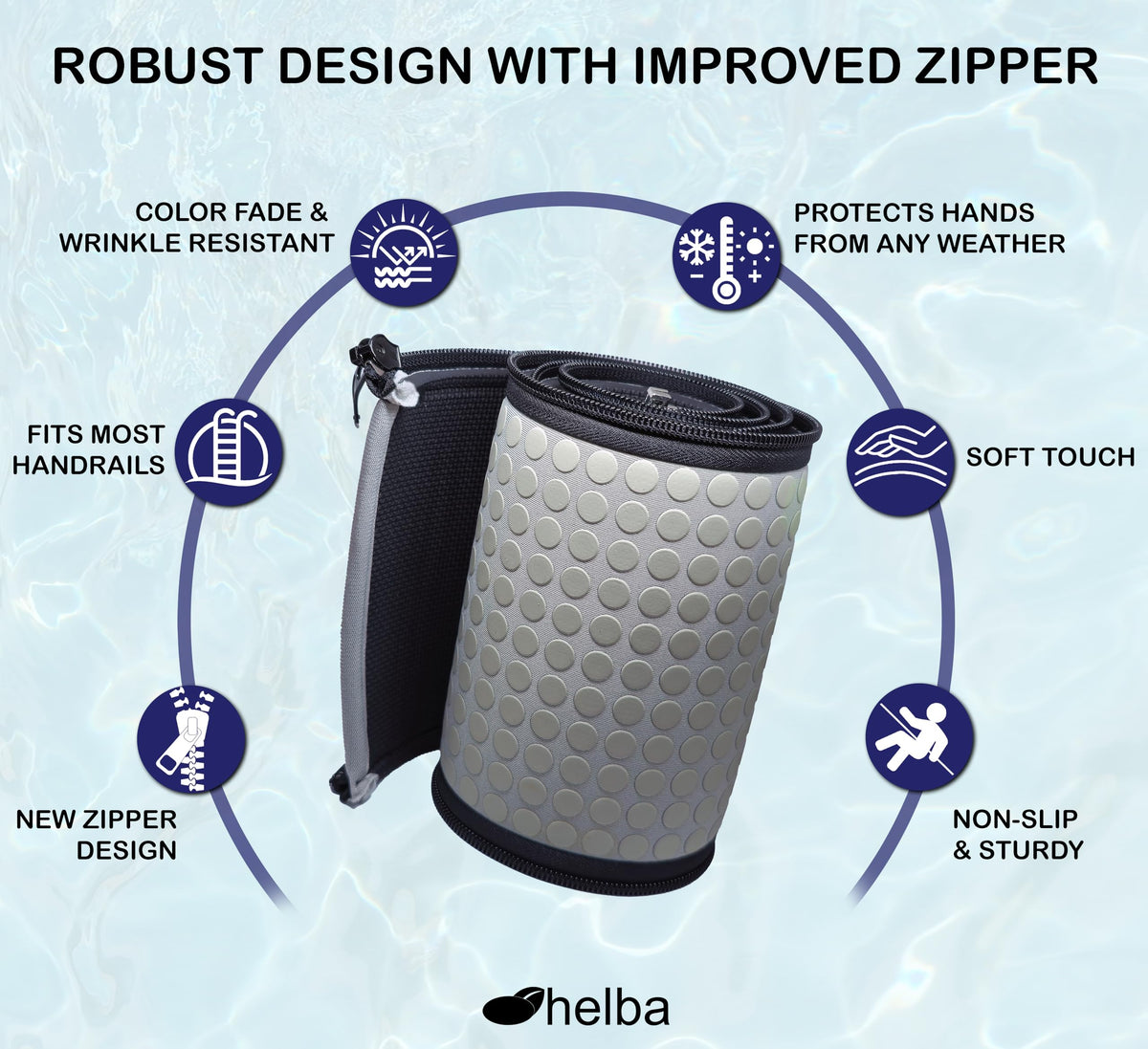 Helba rail cover installed on curved rail for secure fit.