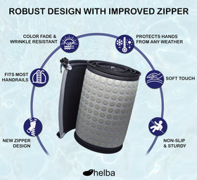 Helba railing cover zipper in use for easy on-off installation.