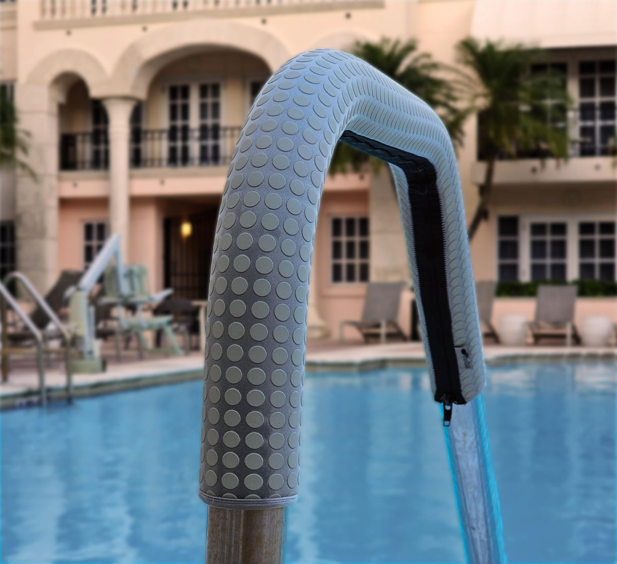 Helba spa and jacuzzi rail cover on metal handle adding padded grip.