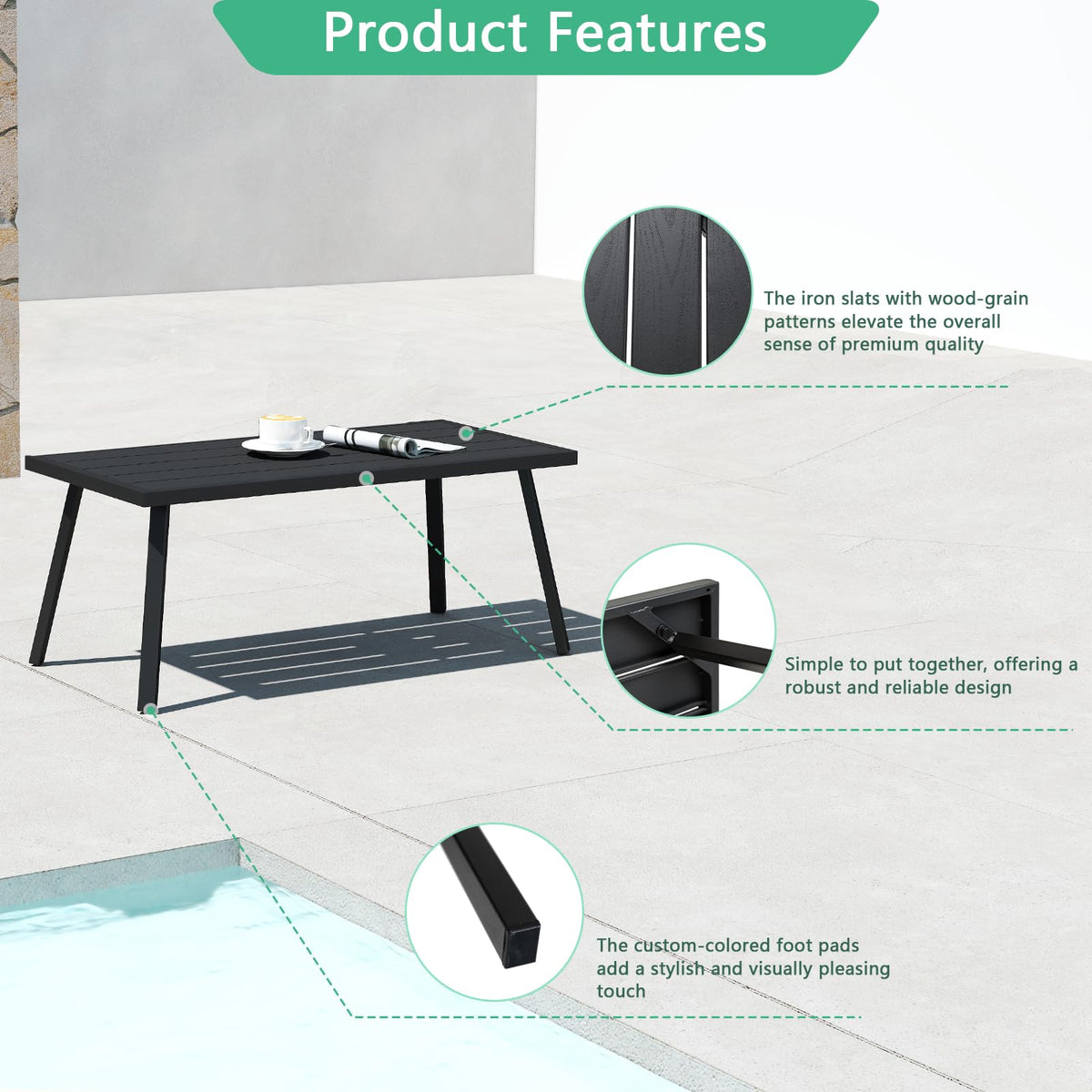 Helios&Hestia side view of the outdoor coffee table, sturdy companion for balconies