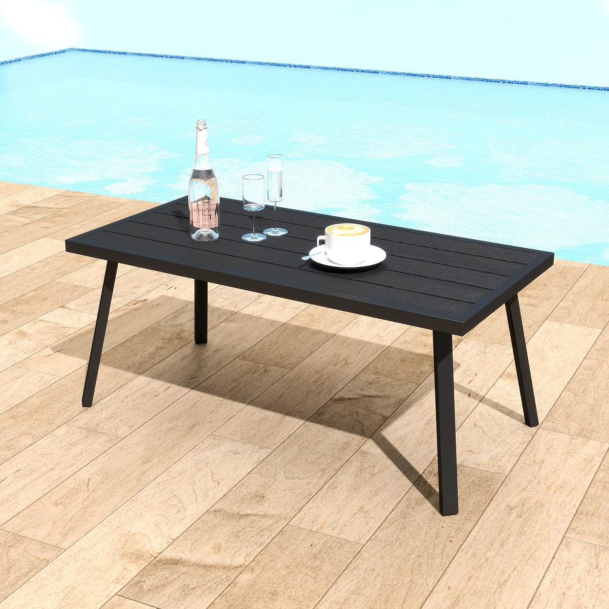 Helios&Hestia small rectangle iron outdoor coffee table top view, durable patio-ready design