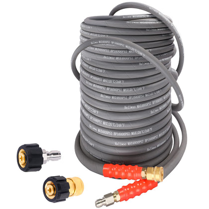 Heliwoo 3/8-inch pressure washer hose extends reach for large surfaces.