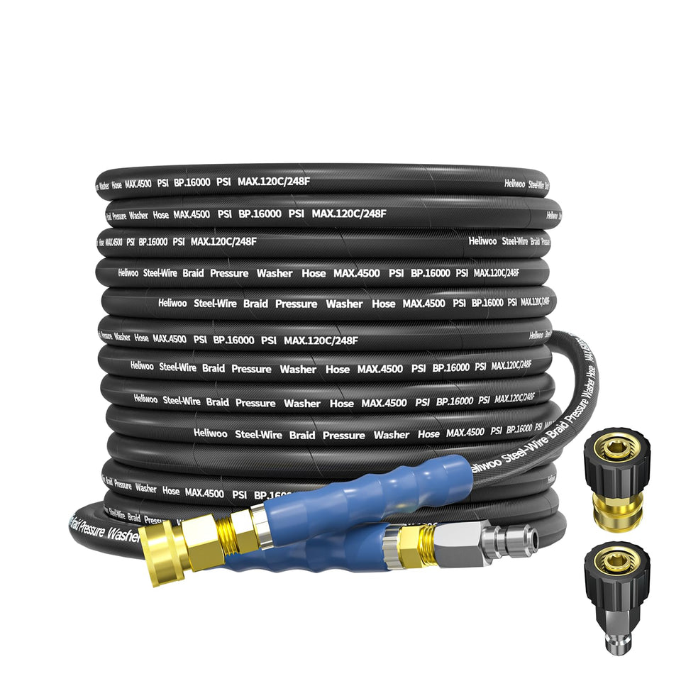 Heliwoo 38 pressure washer hose 50 ft: rugged, long-reach cleaning solution.