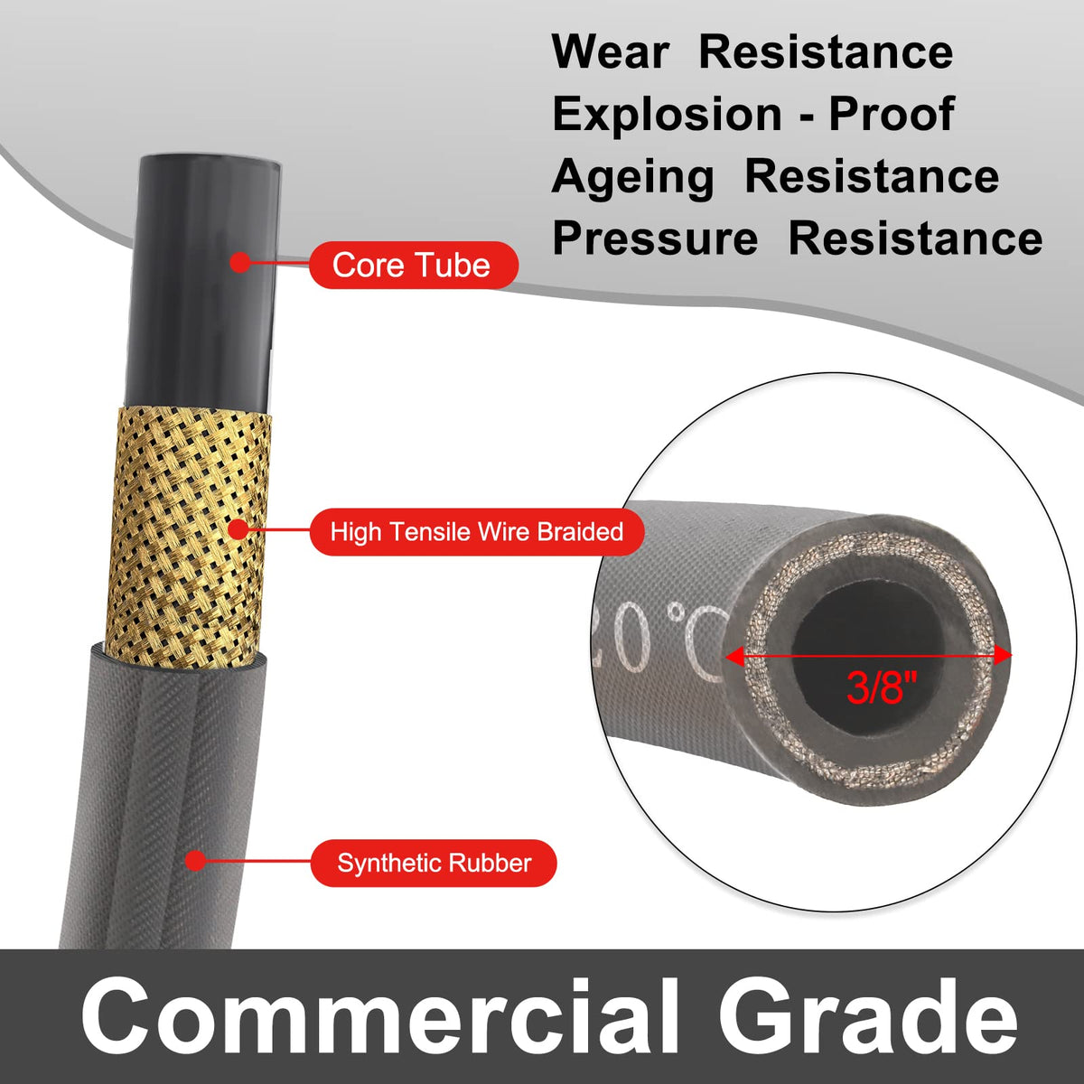 Heliwoo steel braided hose shows bendable casing design.