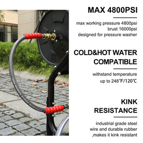 Heliwoo steel-braided construction resists wear under high pressure.