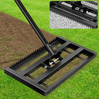 HelpLand lawn leveling rake serrated edge for breaking clumps and smooth soil.
