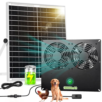 HelpLand metal solar dual fan with 18000mAh battery for day and night airflow.