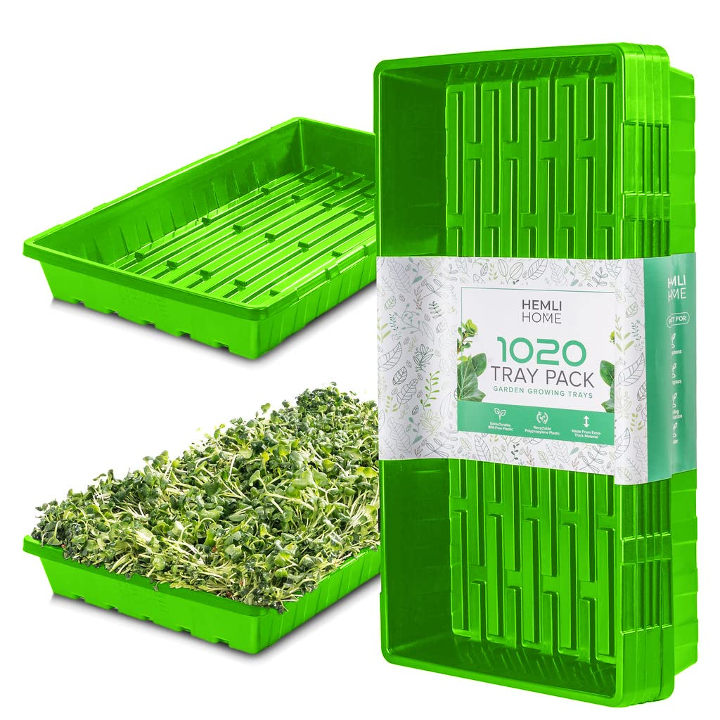 Hemlock Home Brewing 1020 seed starting tray outer dimensions; sturdy and reusable.
