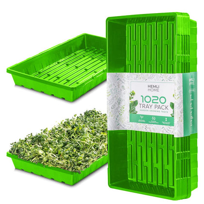 Hemlock Home Brewing 1020 seed starting tray outer dimensions; sturdy and reusable.