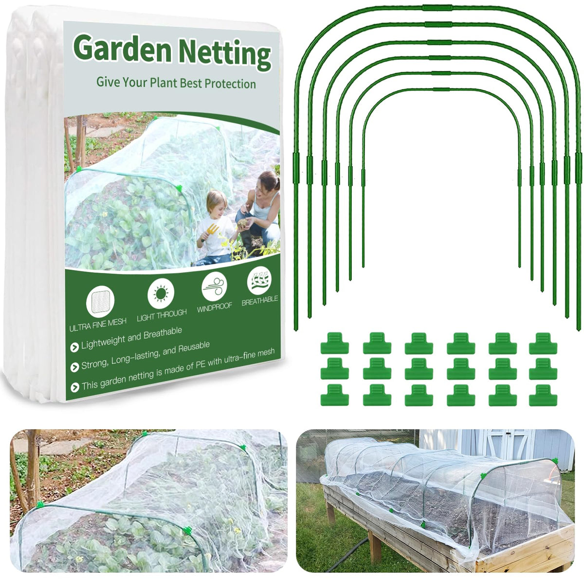 Henayuk garden netting kit 8x20ft protecting crops with transparent airflow.