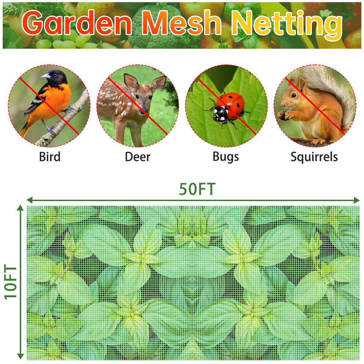 HENAYUK garden netting in a larger yard showing two rolls in use for broad coverage
