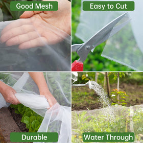 See-through HENAYUK garden netting resting over flowering plants to deter insects while letting sunlight in