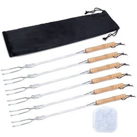HENGI telescoping roasting stick extended to 30 inches for safer campfire roasting.