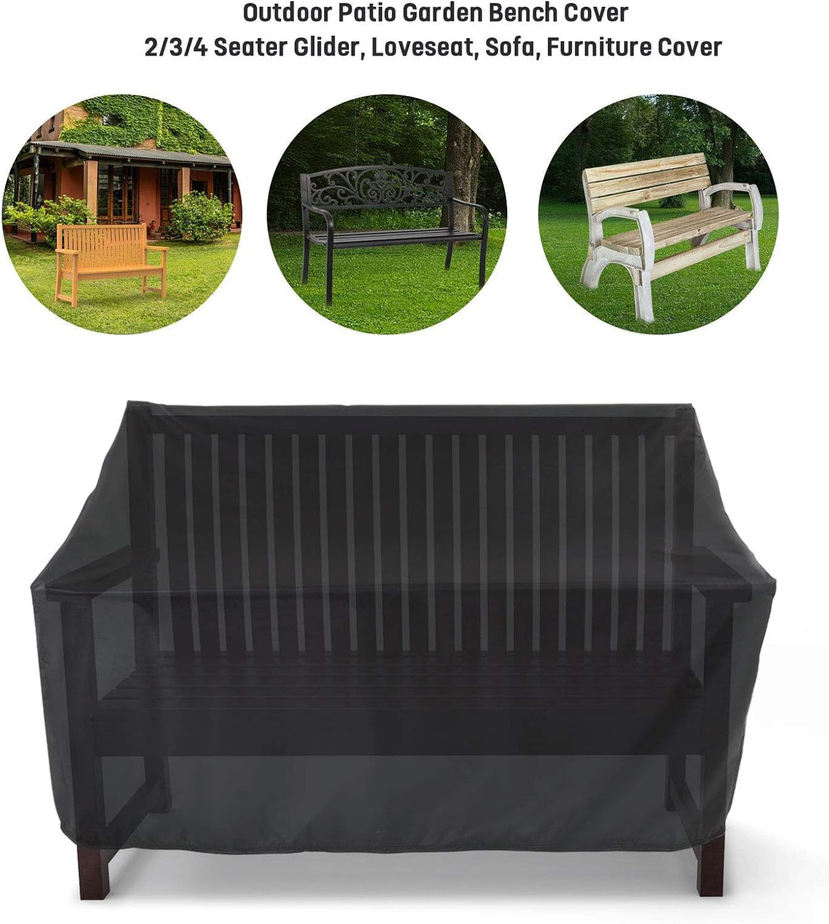 Hengme universal-fit bench cover guards multiple wooden, metal, and wicker loveseats.