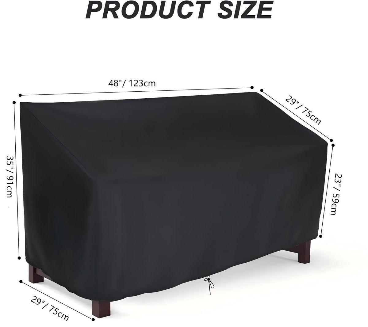 Hengme Outdoor Glider Bench Cover back view shields furniture during storms.