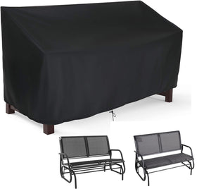 Hengme Outdoor Glider Bench Cover front view protects a 2-seat bench from sun and rain.
