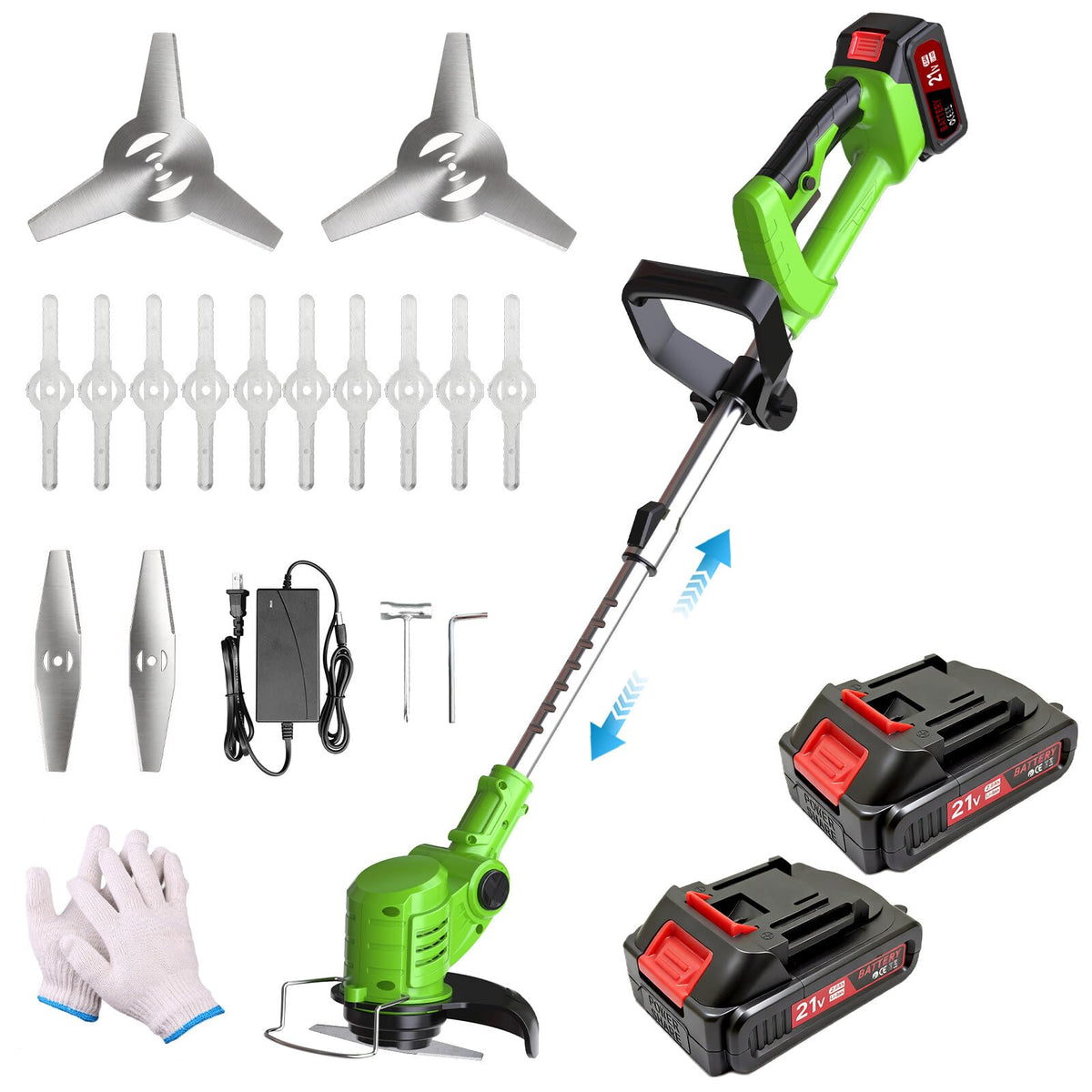 Hengriacly 21V weed wacker front view shows cordless trimming power for edges