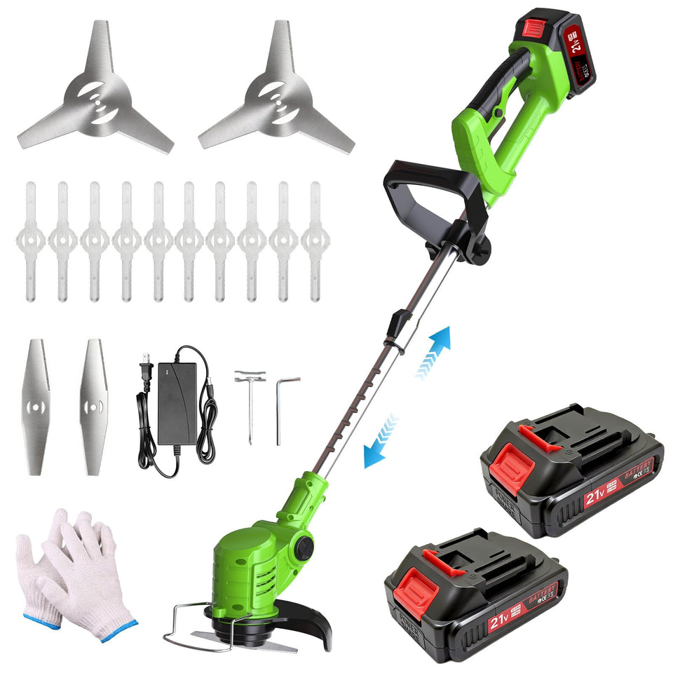 Hengriacly 21V weed wacker front view shows cordless trimming power for edges
