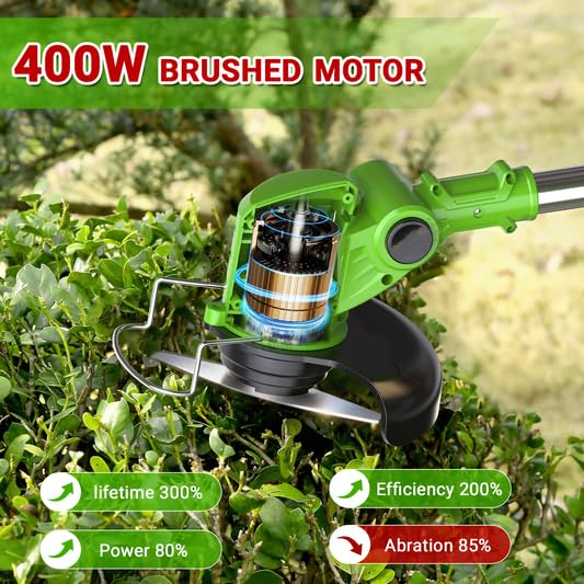 Hengriacly battery powered lawn trimmer setup with dual batteries
