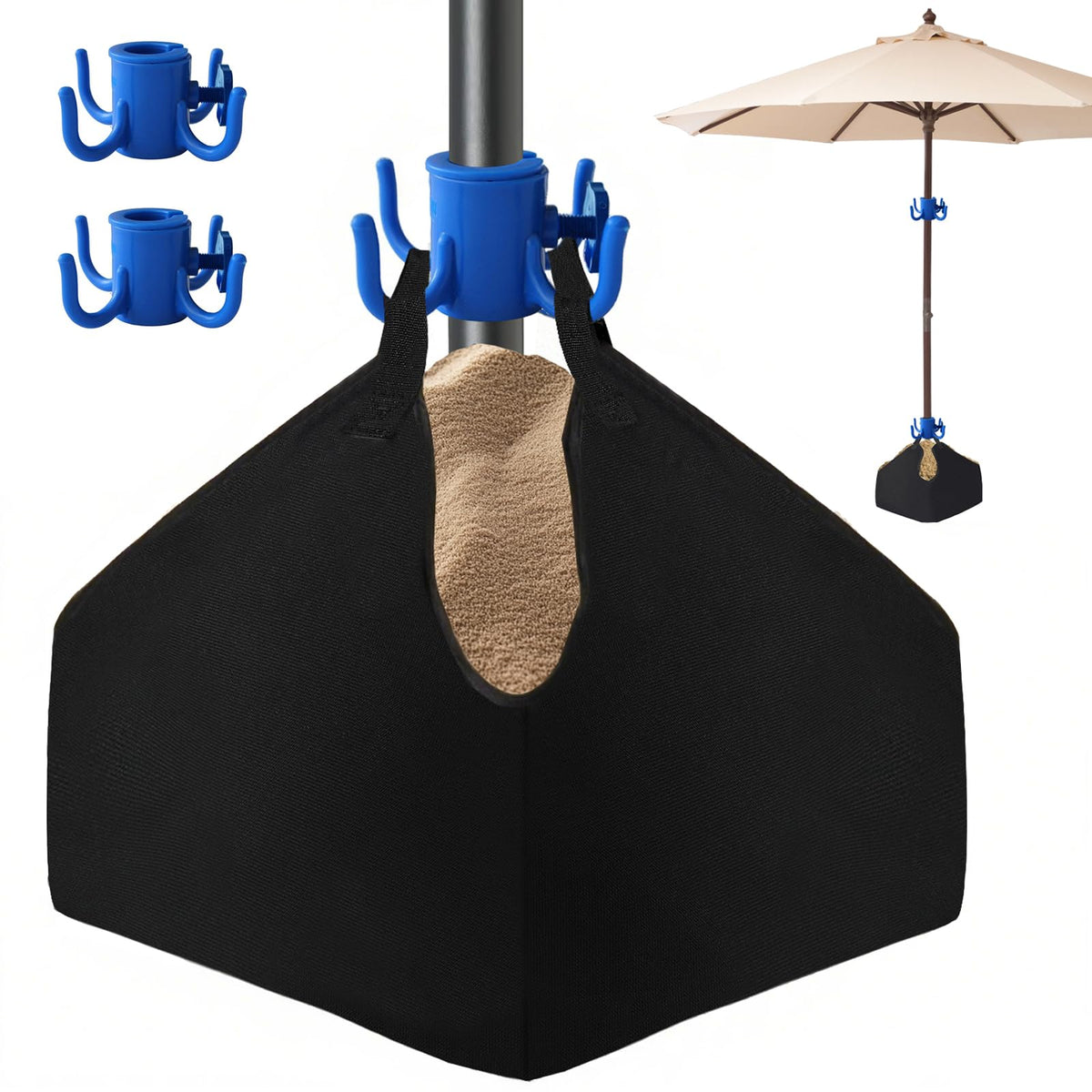 Henkgo fillable sand bag for umbrella base provides stable support on windy days.