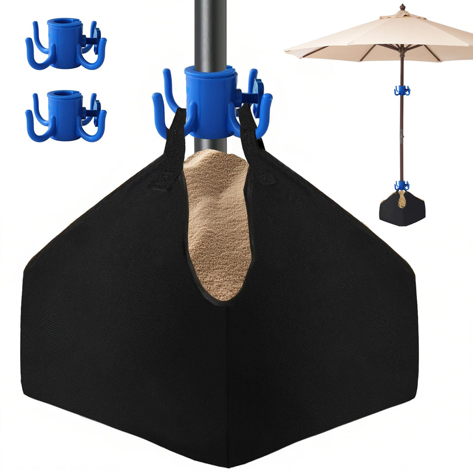 Henkgo fillable sand bag for umbrella base provides stable support on windy days.