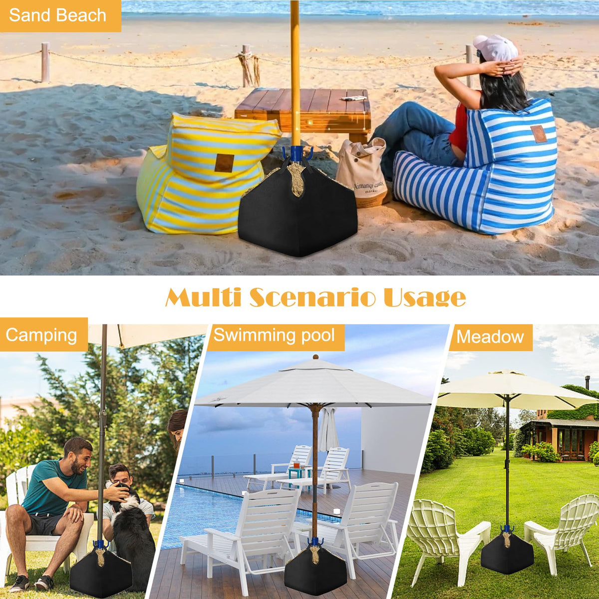 Henkgo square-design sand bag with reinforced corners boosts stability on windy days.