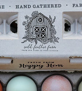 Henlay egg carton center stamp area ready for customization.